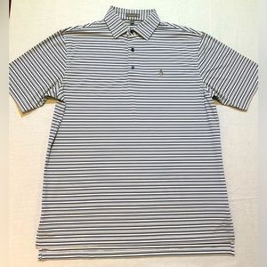 Peter Millar Men’s Striped Polo Shirt Size Medium Streamsong Logo Navy/White GUC